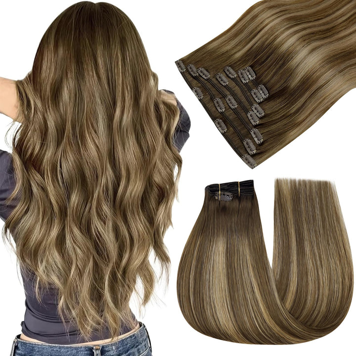 Easyouth Clip Extensions Echthaar Remy Clip in Echthaar Extensions Balayage Clip in Haarverlangerung