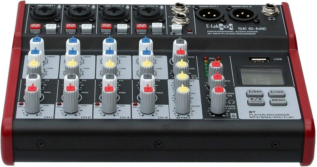 E-Lektron SE-6 Live Mischpult 6-Kanal Mixer inkl. USB/Bluetooth/Soundkarte/Phantom