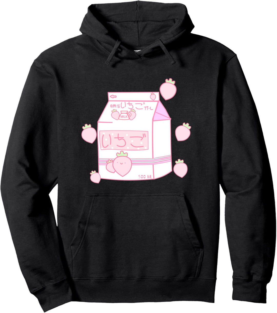 Aesthetic Pink Otaku Anime Japanische Erdbeermilch Karton Pullover Hoodie