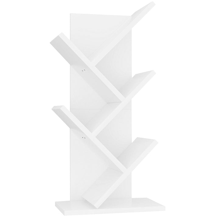 YMYNY Bücherregal im Baumform, 4 Ebenen Raumteiler, Standregal, 30x17x60 cm, Platzsparend, Holzregal