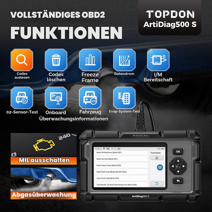 TOPDON Kabelgebunden, OBD2 Diagnosegerät Auto AD500S,diagnosegerät für ABS SRS Motor und Getriebe,Se