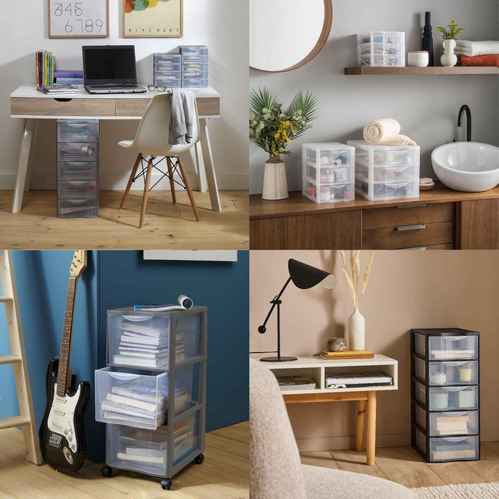 SUNDIS Orgamix, schubladenbox aus Kunststoff mit Rädern, 3 grosse transparente Schubladen im A4-Form