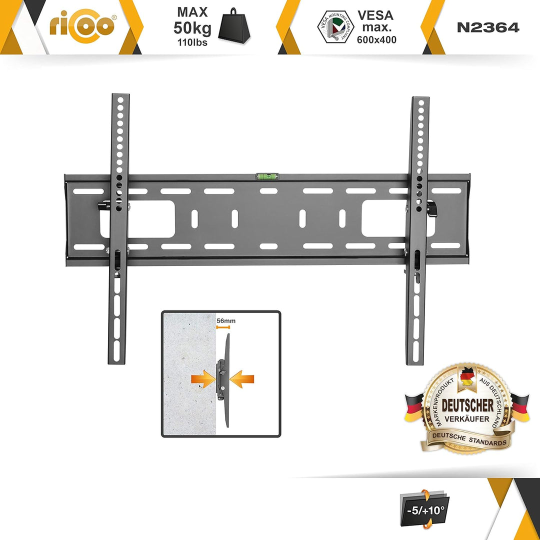 RICOO TV Wandhalterung Fernseher Neigbar Flach Slim für 37-70 Zoll, Universal TV Halterung N2364, Fe