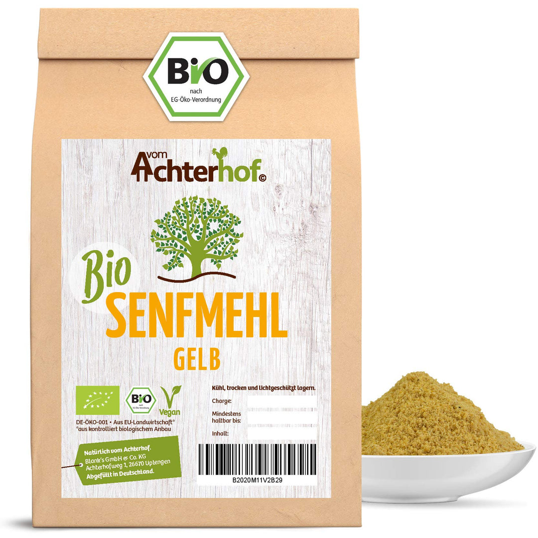 BIO Senfmehl (1kg) Senfsaat gelb gemahlen, teilentölt zur Senfherstellung Senfpulver vom-Achterhof 1
