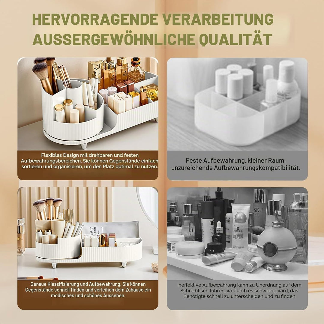 Make up Organizer 360° Drehbar, Grosser Bad Kosmetik Organizer mit Aufbewahrungsbox für Schminktisch