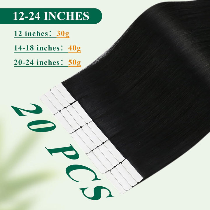 Easyouth Tape on Extensions Echthaar Haar Extensions Tape Echthaar Farbe Pechschwarz 12 Zoll 30g Tap