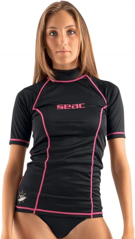 Seac Damen Lady Rashguard t-sun weiss, kurz Ärmel, Sonne Schutz 97,5% L weiss M Schwarz, M Schwarz