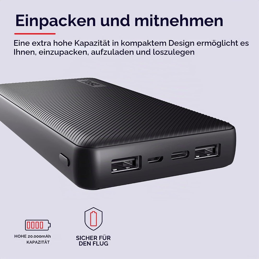 Trust Mobile Primo Powerbank Schnellladefunktion 20000 mAh, Nachhaltig, USB C Externer Akku, Tragbar