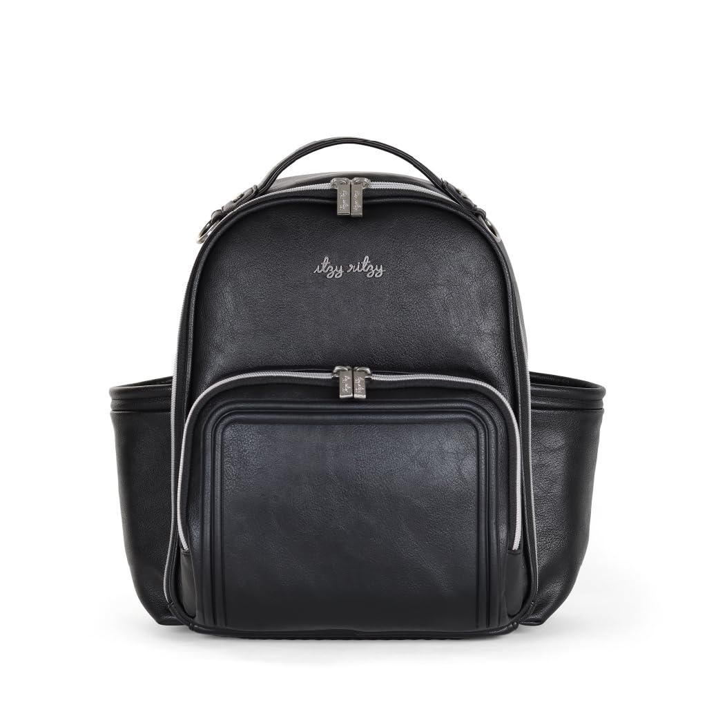 Itzy Ritzy Baby Mini Plus Wickeltasche, Schwarz mit silberfarbenen Beschlägen – Plus, Black with Sil