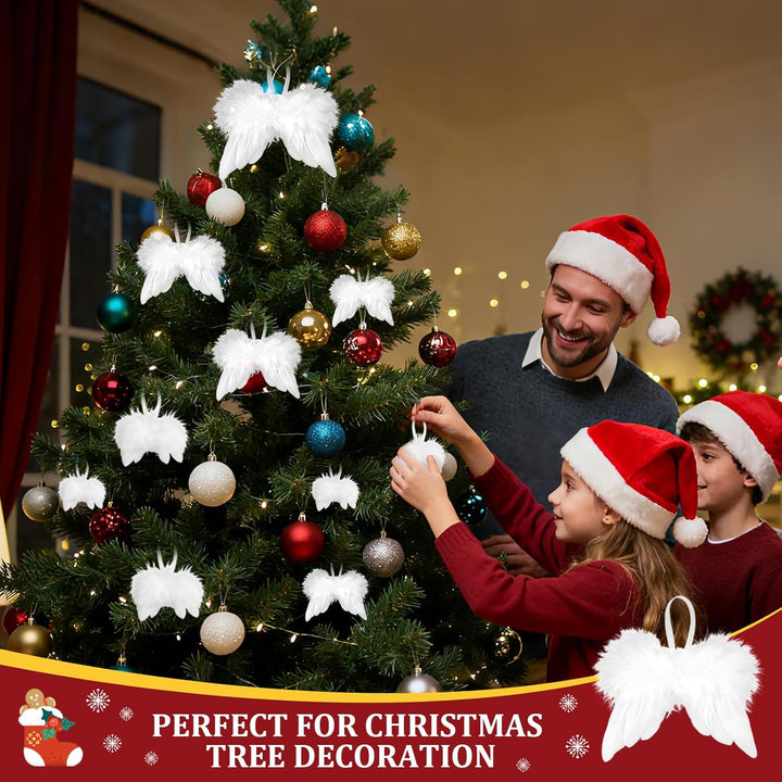 10 Stück Engelsflügel Weihnachten Weiss, Christbaumschmuck Federn Anhänger, Weihnachtsbaumschmuck En