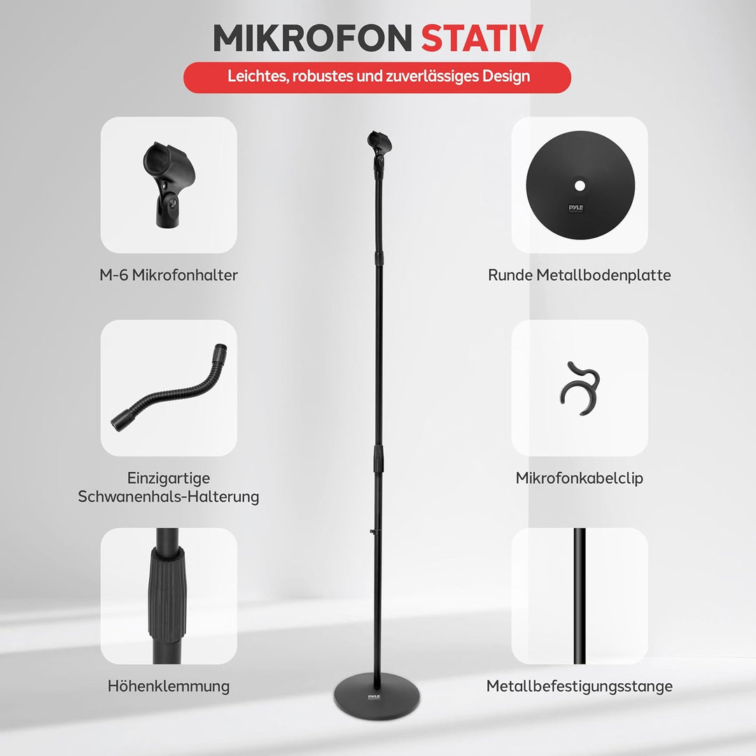 Pyle Mikrofonständer mit Schwanenhals & Rundfuss – Höhenverstellbares Mikrofonstativ 80–152 cm mit 5