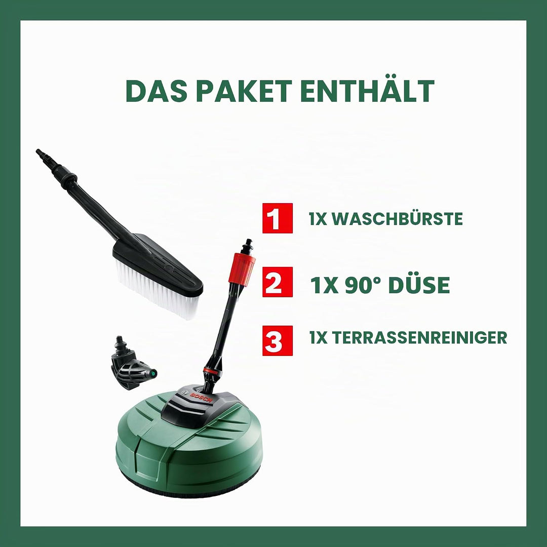 Bosch Hochdruckreiniger Haus- und Auto-Reinigungsset (mit Terrassenreiniger, Waschbürste und 90°-Düs