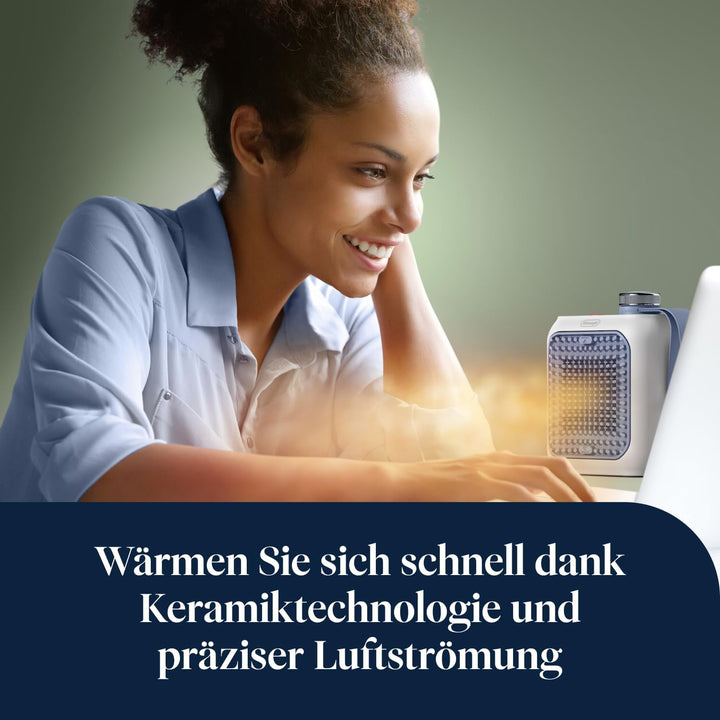 De'Longhi Capsule Desk Keramik-Heizlüfter HFX10B03.LB, leiser Mini-Schnellheizer, ausrichtbarem Gitt