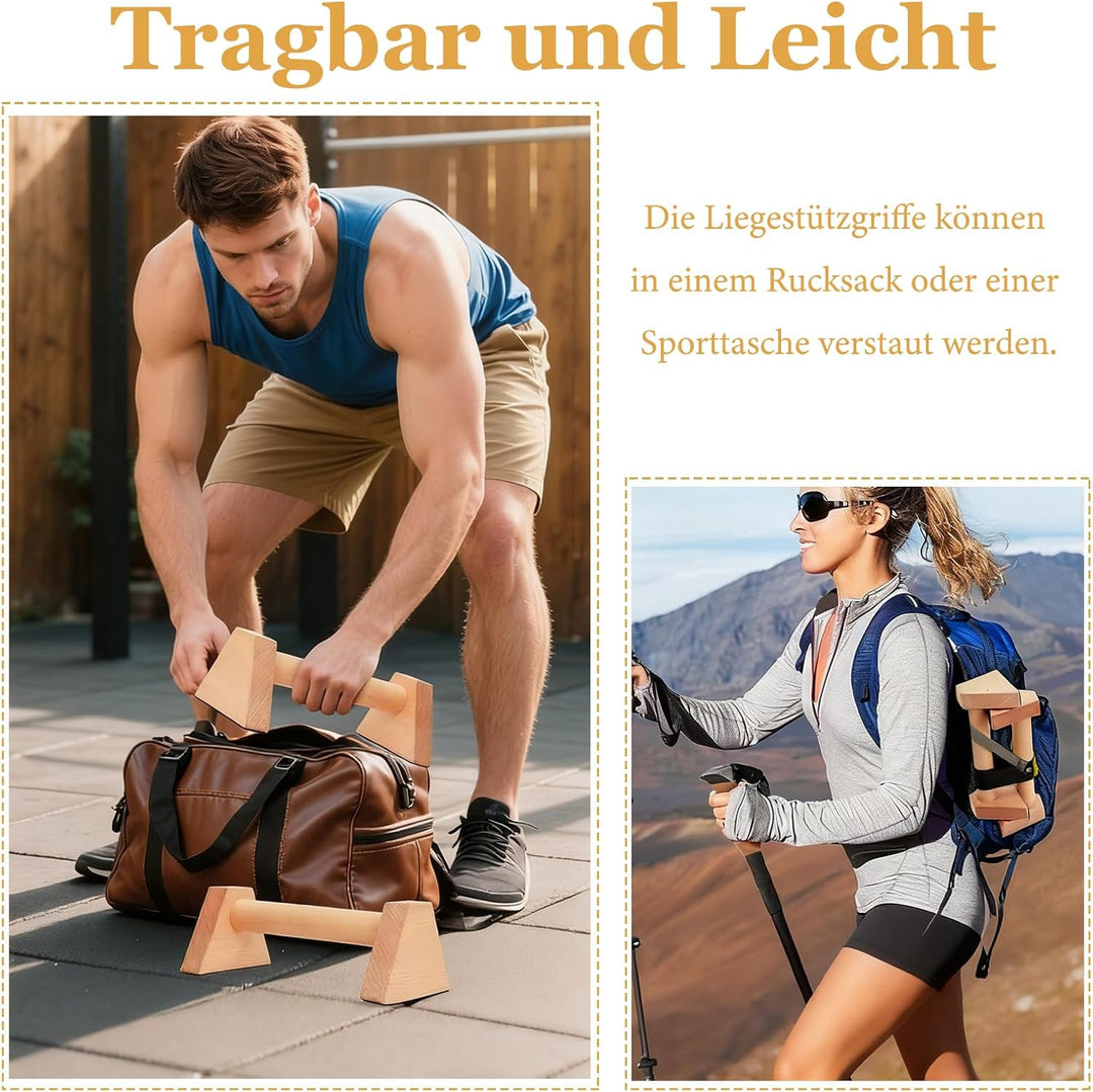 Liegestützgriffe, 2 Stück Liegestützgriffe aus Holz, Push Up Bars, Holz Parallettes, Calisthenics Eq