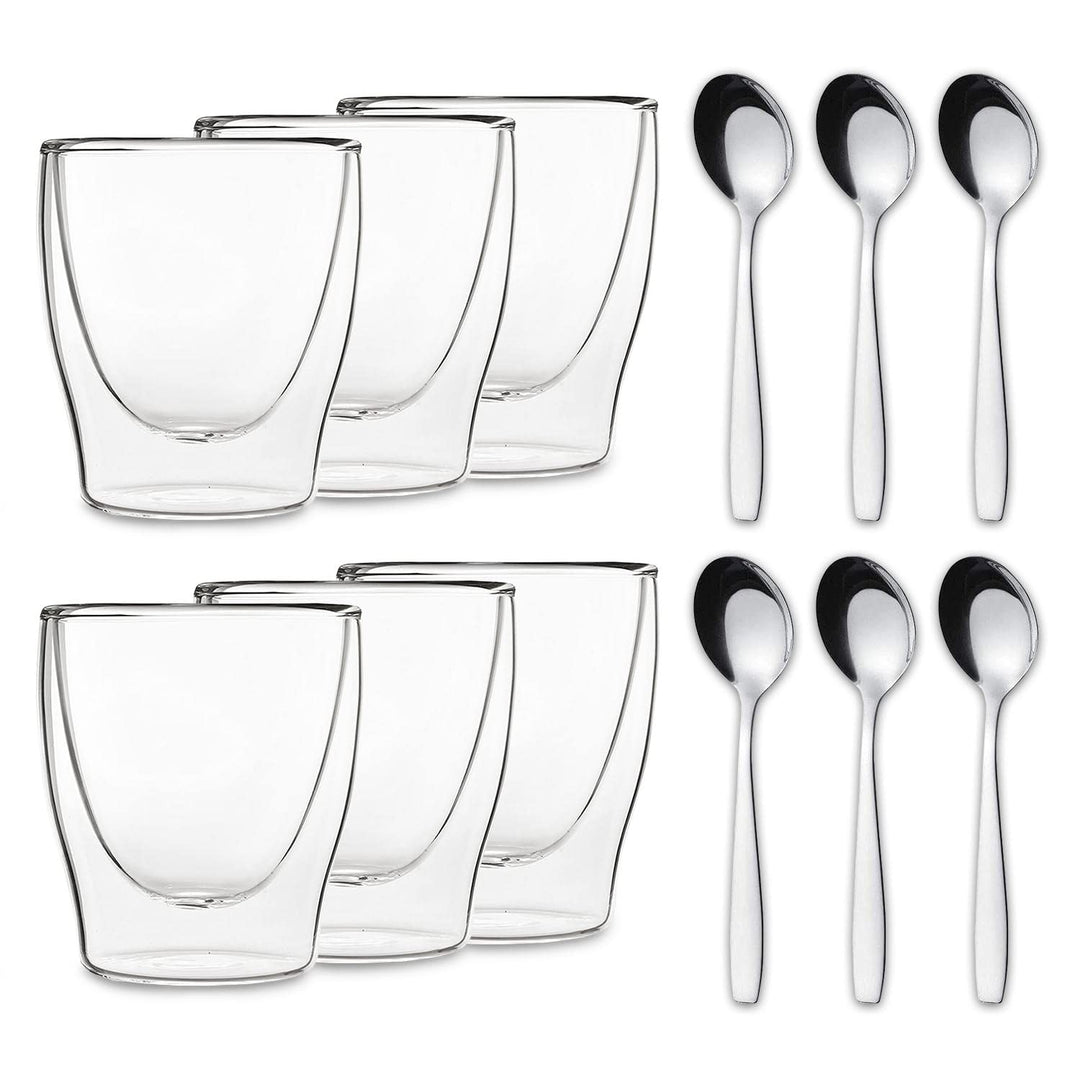 DUOS® Latte Macchiato Gläser Doppelwandig 6x 200ml + 6x Löffel, Doppelwandige Gläser, Cappuccino Tas