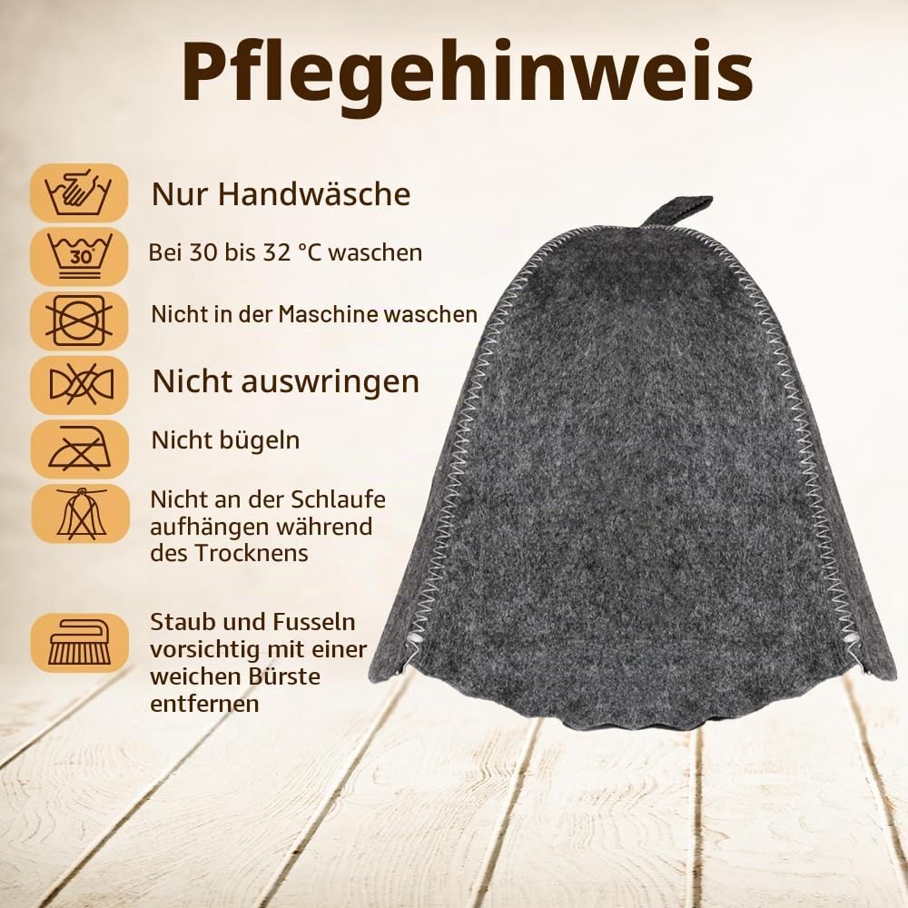 ASKOLD 2 Stück Saunahüte Grau Filz Saunahut für Herren - Russischer Banya Hut für Männer Saunamütze