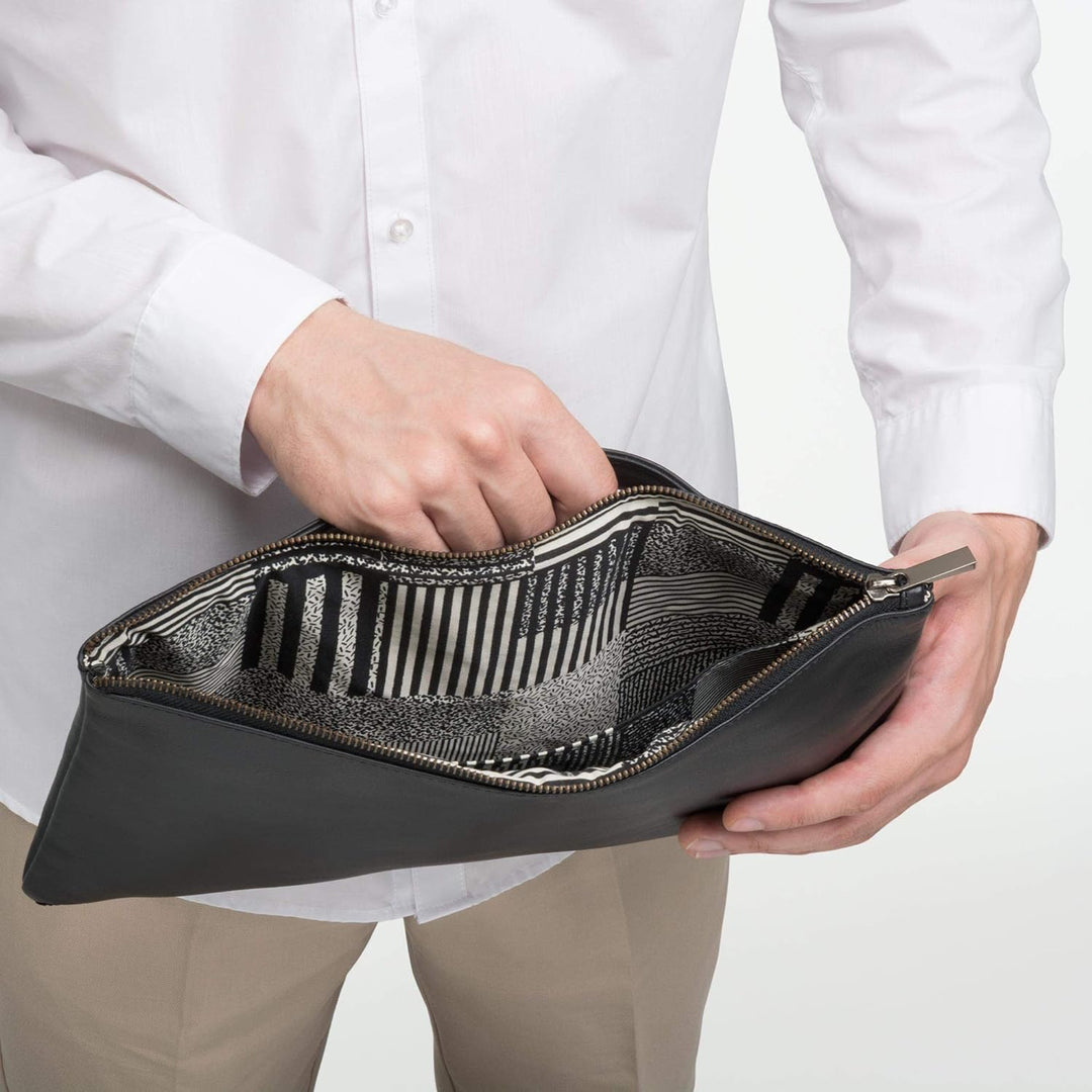 DUDU Clutch Damen Herren Maxi aus echtem Leder Flach Slim mit Griff und Reissverschluss Orange, Oran