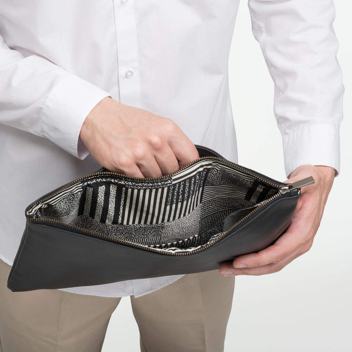 DUDU Clutch Damen Herren Maxi aus echtem Leder Flach Slim mit Griff und Reissverschluss Orange, Oran