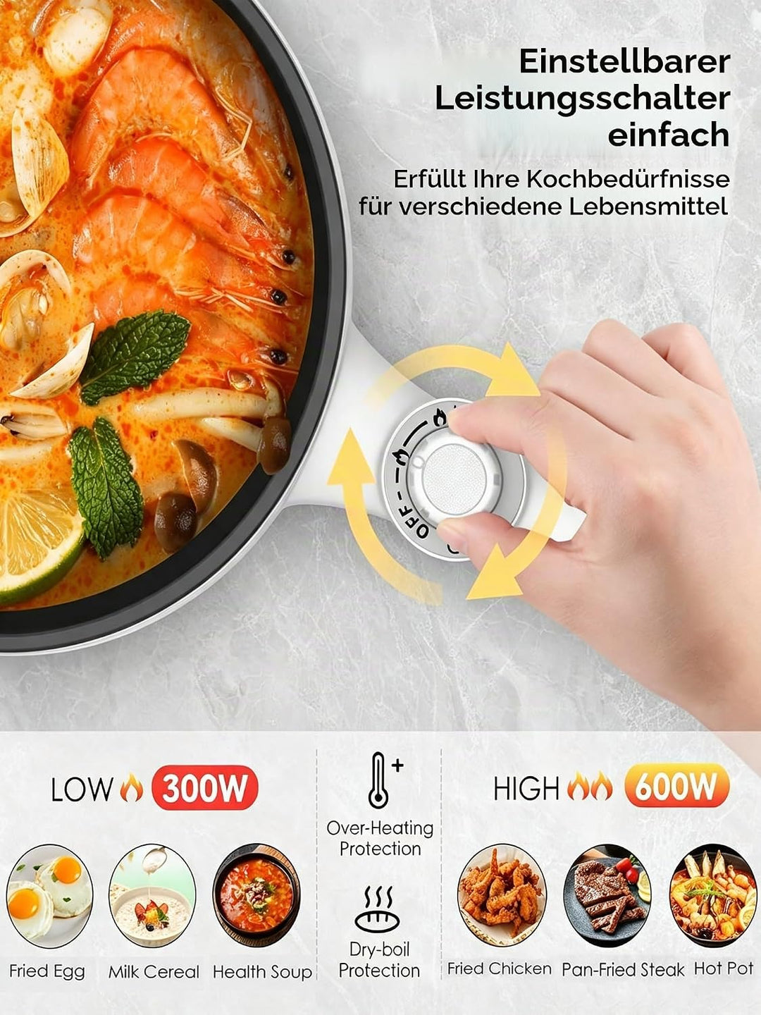 Audecook Elektrischer Topf mit Dampfgarer, 1.7L Mini Elektrische Bratpfanne für Wohnheim Antihaftbes