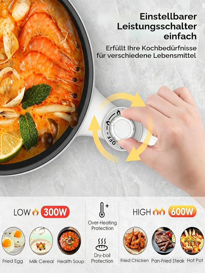 Audecook Elektrischer Topf mit Dampfgarer, 1.7L Mini Elektrische Bratpfanne für Wohnheim Antihaftbes