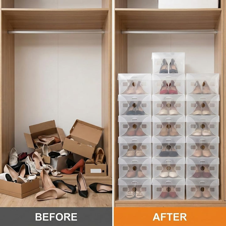 QWORK® 20 Stück Schuhboxen Plastik Aufbewahrungsbox, Faltbar Transparent Schuhe Box, Schuh-Aufbewahr