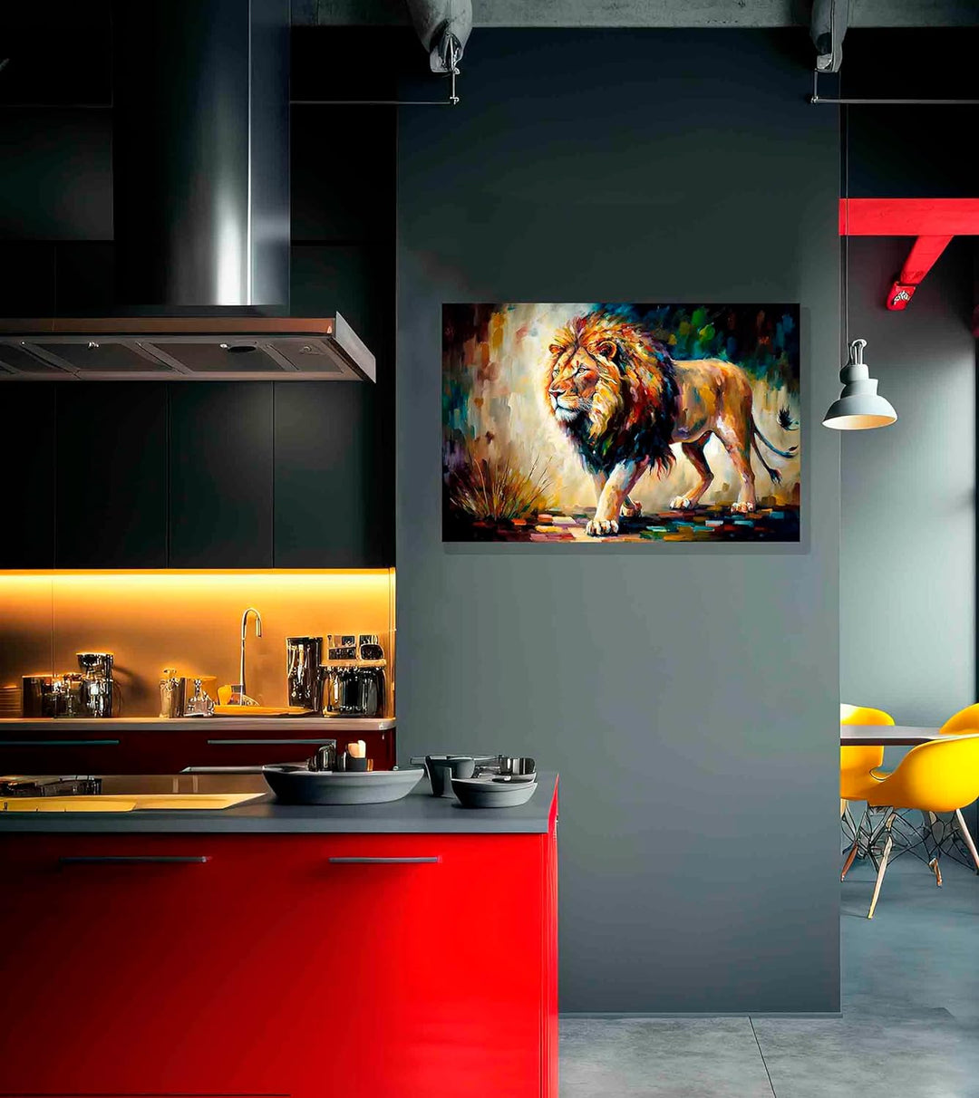 Artley Prints - Löwe Spaziergang Abstrakte Wandleinwand für Wohnzimmer, Schlafzimmer, Wildtiere, Bil