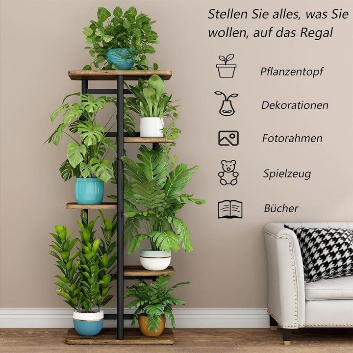 Pflanzenständer Indoor 5 Etagen 6 Topf für mehrere Pflanzen Eckpflanzentisch für Terrasse Garten Bal