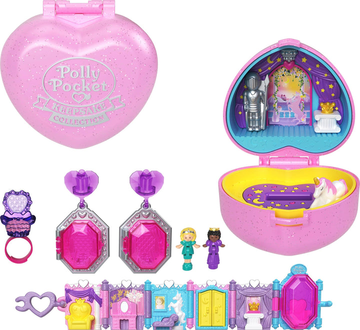 Polly Pocket Keepsake Collection Royal Ball Schmuck-Set, Einhorn-Schloss, 2 Puppen, Ring- und Ringbo