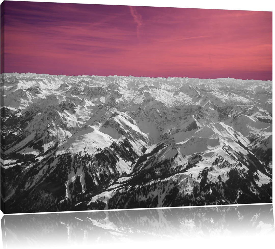 kollossalen Alpen mit Schneespitzen schwarz/weiss Format: 100x70 auf Leinwand, XXL riesige Bilder fe