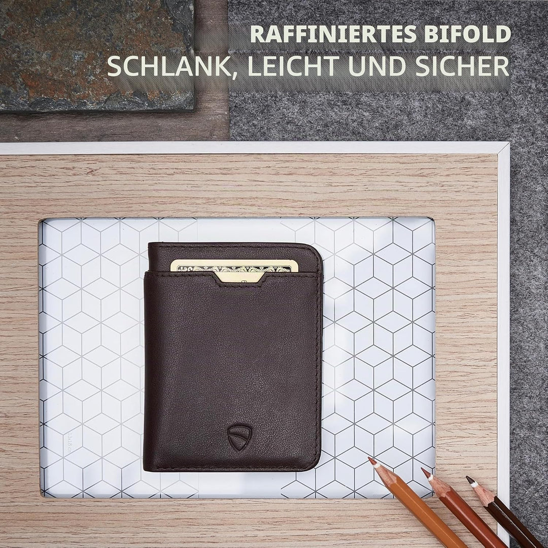 Vaultskin City Herren Ledergeldbörse mit RFID Blocker für Karten. Flaches Kartenetui für bis zu 9 EC