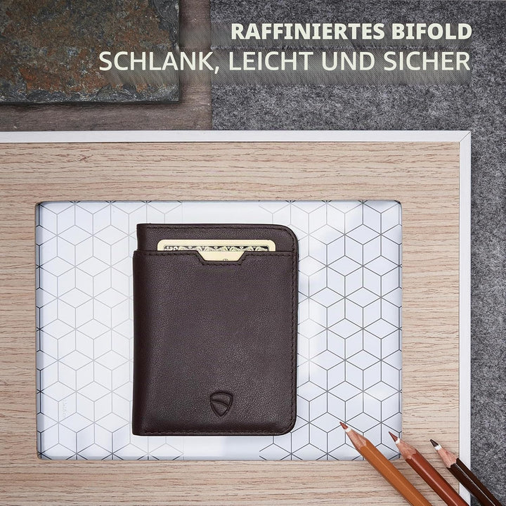Vaultskin City Herren Ledergeldbörse mit RFID Blocker für Karten. Flaches Kartenetui für bis zu 9 EC