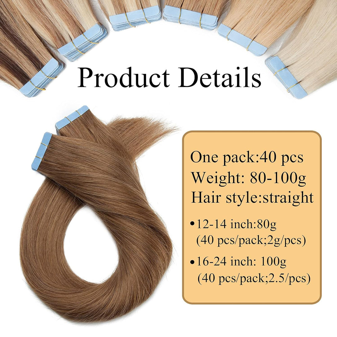 SEGO 40 Stück Tape in Extensions Echthaar Klebeband Haarverlängerung 100% Remy Human Haar Haarteil (