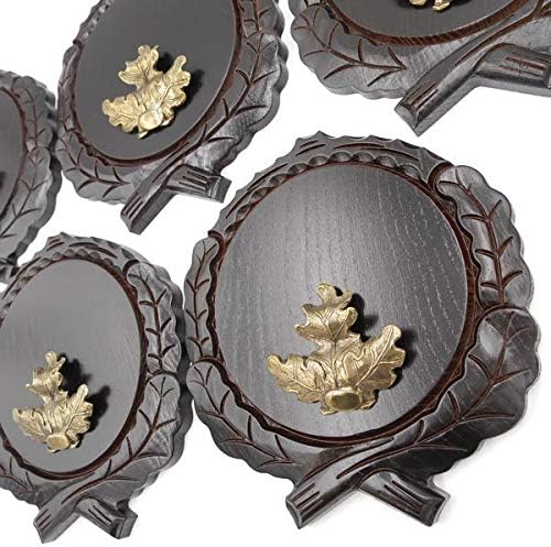GTK Set 5 Stück Keilerschilder geschnitzt dunkel AF 17,5 cm mit 5 Stück Eichenlaub Deckblatt gross K