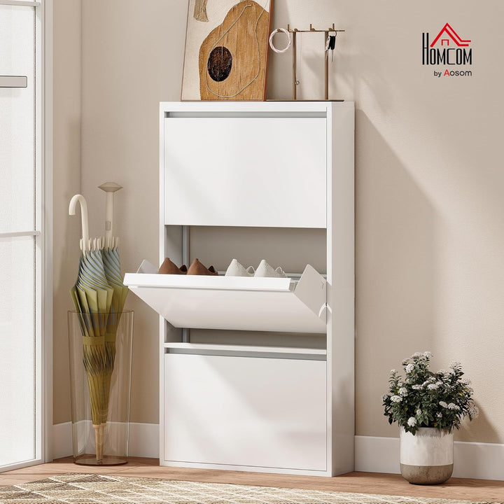 HOMCOM Schuhschrank Metall mit 3 Klappen Schuhkipper Schmal Schuhkommode Schuhregal Schuhablage Wand