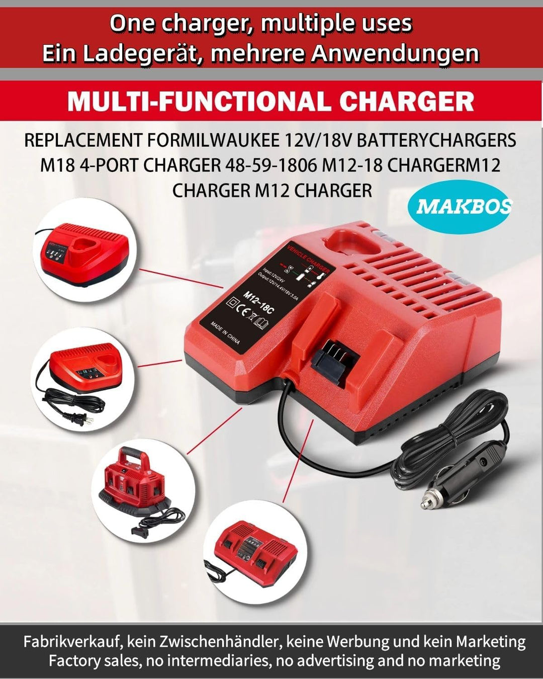 AutoLadegerät Ersatz für Milwaukee M18 M12 Batterieladegerät,18v12Vrapid Batterien LaDer,Tragbares M