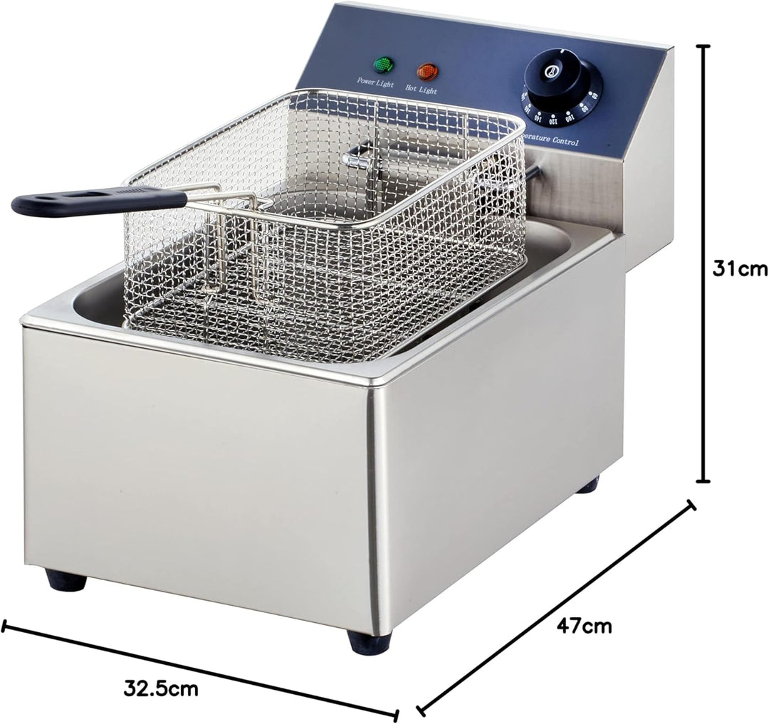 GastroHero Elektro Fritteuse 6L I Edelstahl-Fritteuse mit Thermostat und Überhitzungsschutz I Kompak