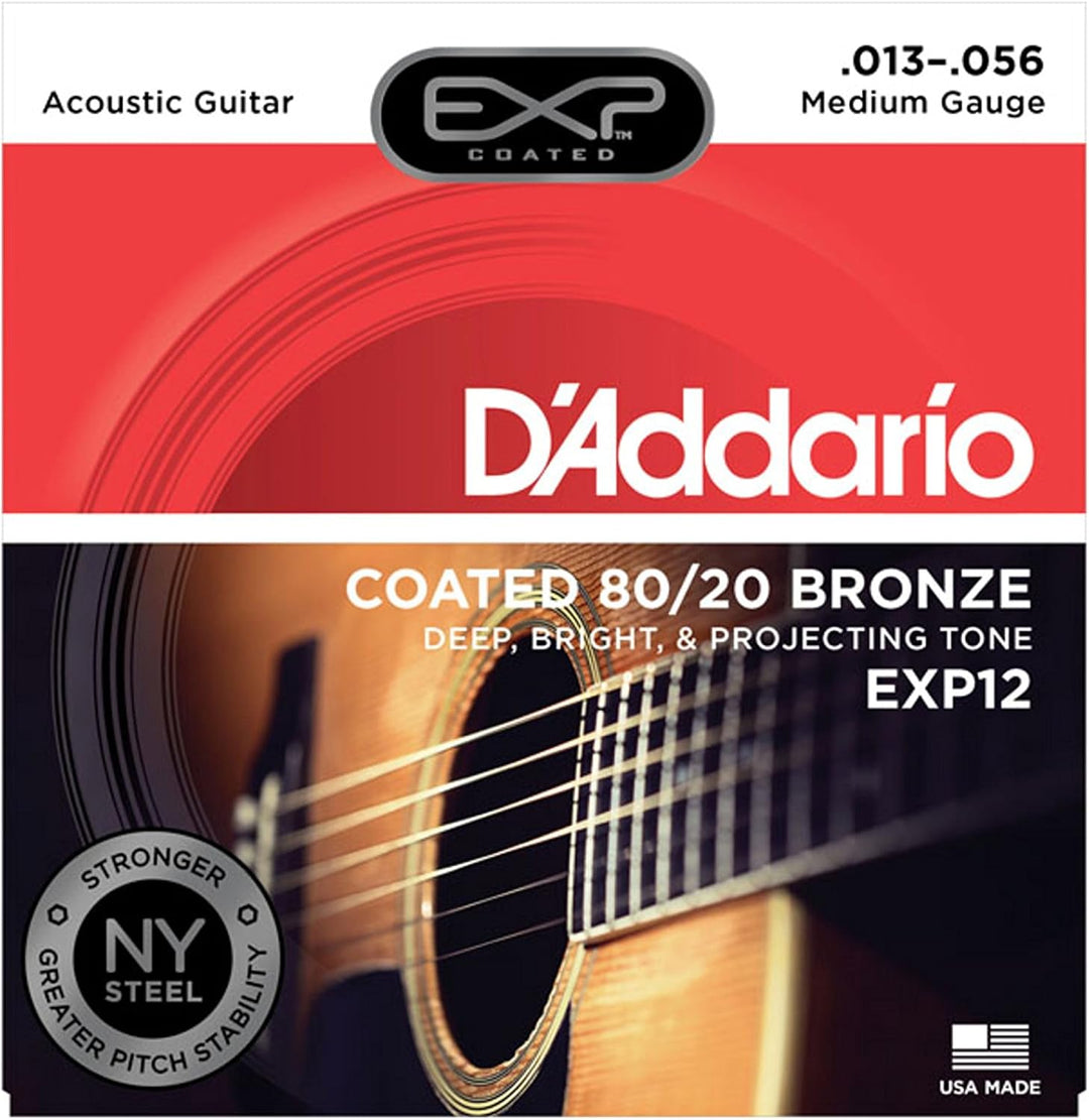 D'Addario EXP12 Akustikgitarre-Saiten Bronze-Saitensatz Medium 013' - 056' Medium, 13-56 1-Pack, Med