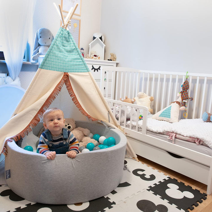 KiddyMoon Bällebad 90X30cm/300 Bälle ∅ 7Cm Bällepool Mit Bunten Bällen Für Babys Kinder Rund, Dunkel