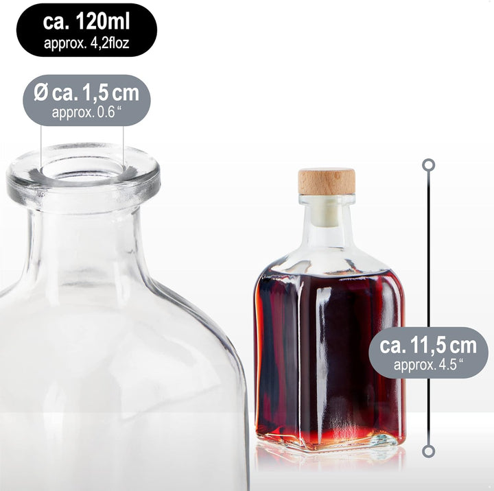COM-FOUR® 6x Glasflasche 120 ml mit Korken - leere Flasche mit Korkenverschluss - Glasbehälter zum B