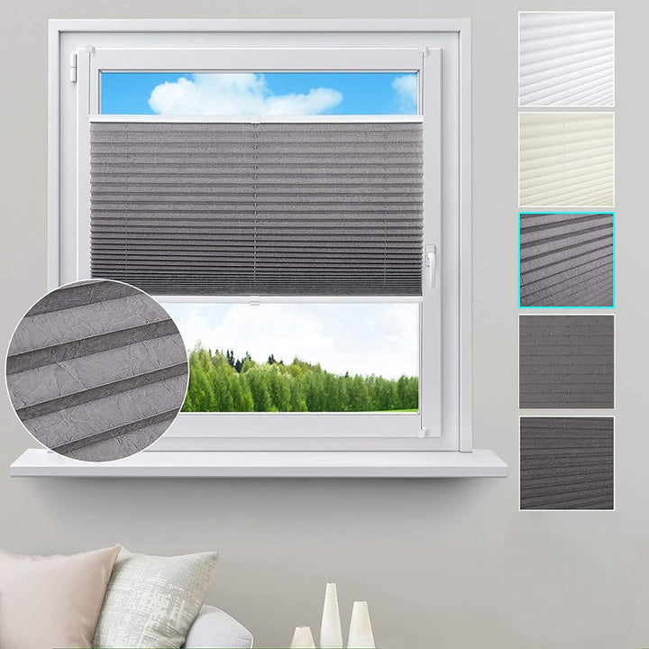 WOLTU Plissee ohne Bohren Klemmfix Faltrollo Jalousie Grau 100x130cm (BxH), Plisseerollo Crushed Opt