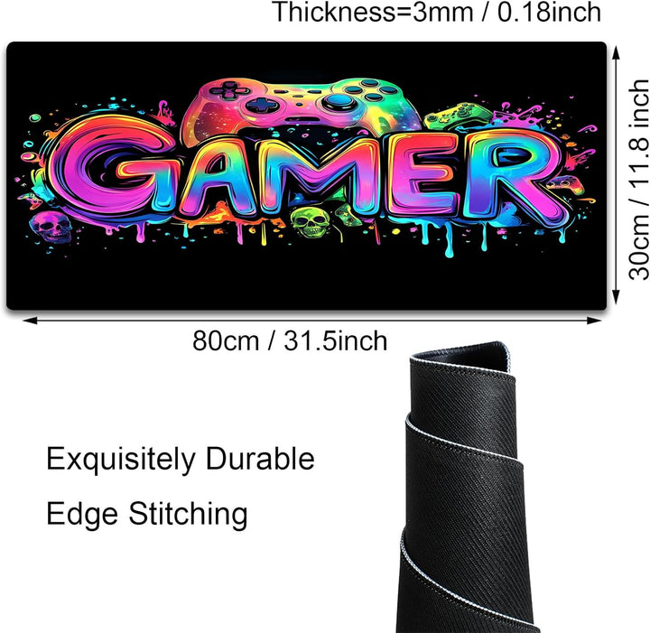 Simpkeely Gamer-Mauspad, Schwarzlicht, buntes Gaming-Skelett, wasserdicht, erweiterte grosse Schreib