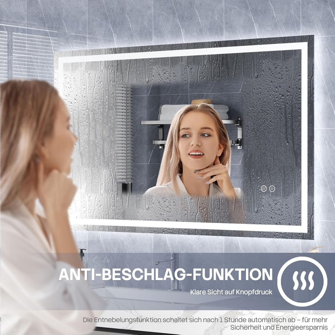 HySail Badspiegel mit Beleuchtung, 5mm Hochauflösender Silber-Spiegel, 3 Farbtemperaturen & Dimmbare