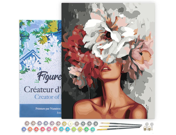 Figured'Art Malen Nach Zahlen Erwachsene Mit Rahmen Schönheit hinter Blumen - Paint by Numbers Baste