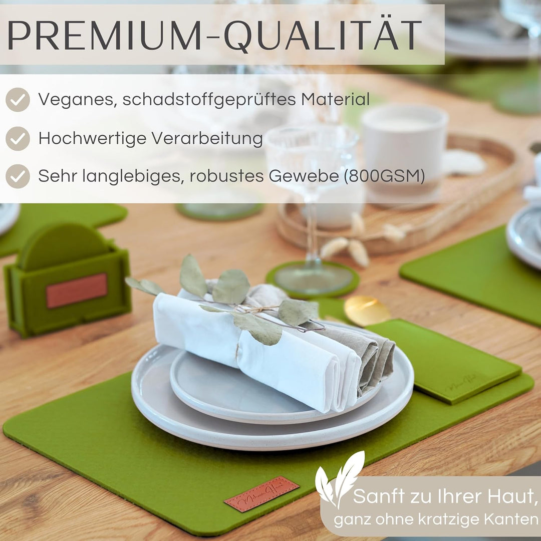 MAHEWA® 6er Set Premium Filz Tischset Platzset mit 6X Glasuntersetzer 1x Halter und 6X Bestecktasche