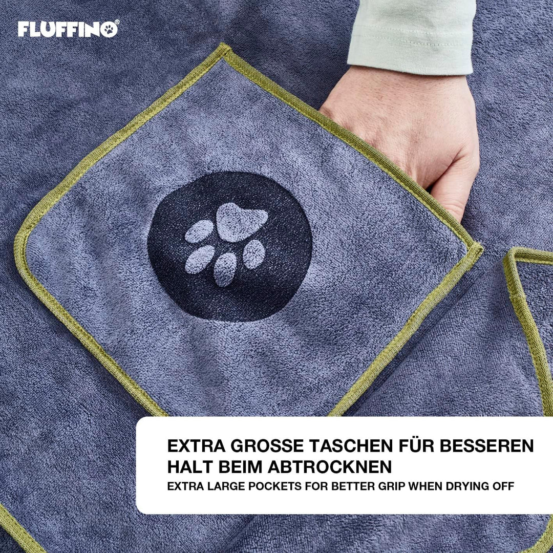 FLUFFINO® 2er Set Hundehandtuch Grösse S/M - 90x50cm, extrem saugfähig und weich | Waschbar bei 60°C
