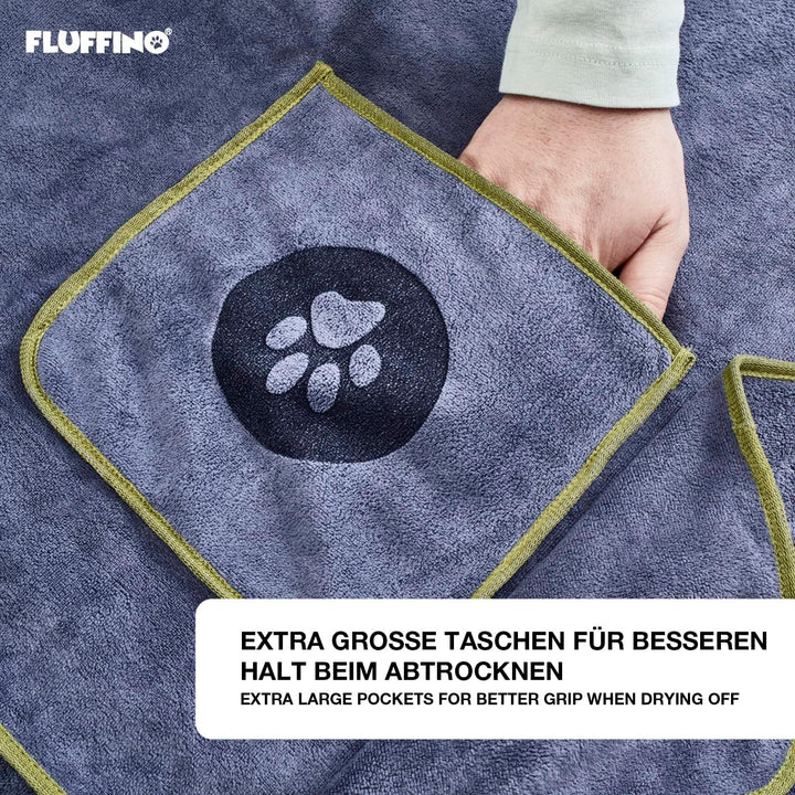 FLUFFINO® 2er Set Hundehandtuch Grösse S/M - 90x50cm, extrem saugfähig und weich | Waschbar bei 60°C