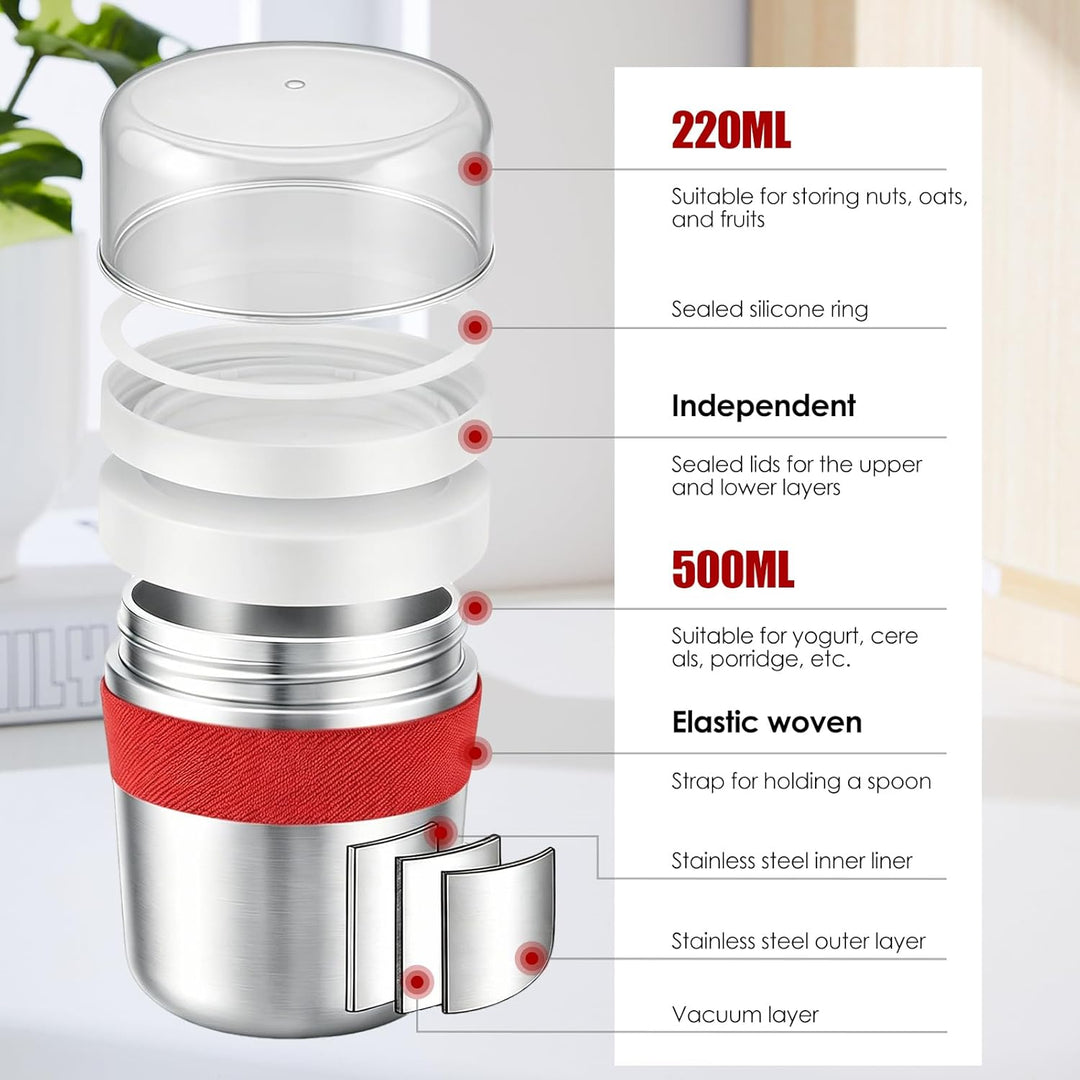 Müslibecher to GoEdelstahl Müslibecher to go 500 ml + 220 ml Inklusive Löffel, auslaufsicher und iso