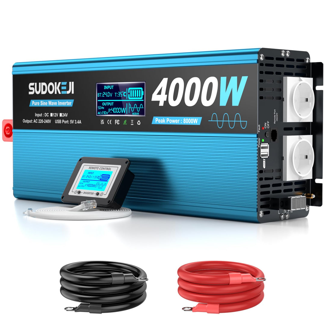 Wechselrichter 24V auf 230V Reiner Sinus 4000W Spannungswandler mit LCD-Bildschirm-Fernbedienung 2 E