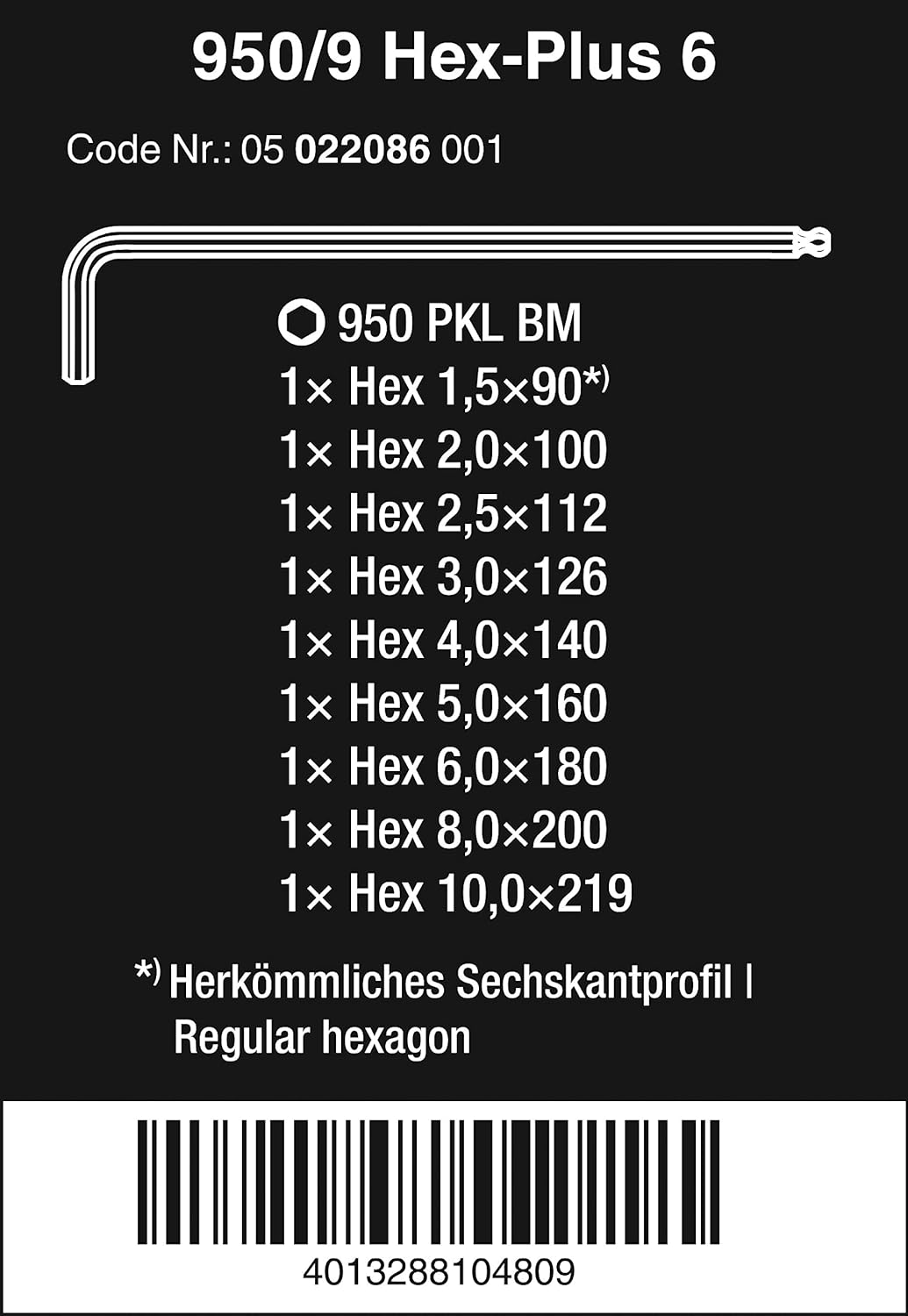 Wera 950 PKL/9 BM N Winkelschlüsselsatz, metrisch, BlackLaser, 9-teilig, 05022086001