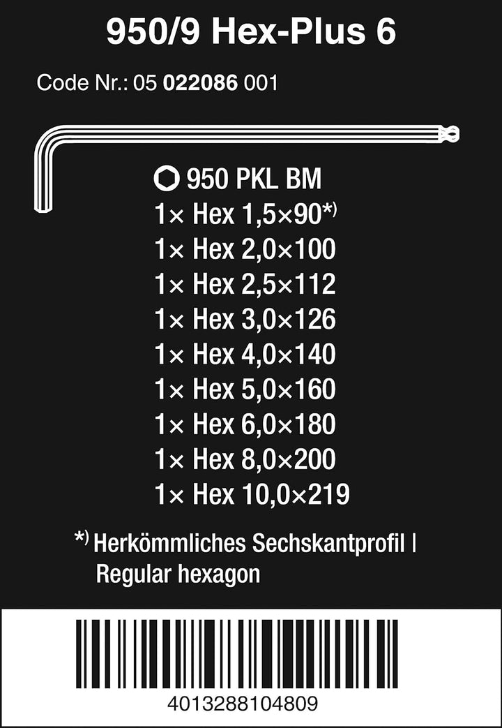 Wera 950 PKL/9 BM N Winkelschlüsselsatz, metrisch, BlackLaser, 9-teilig, 05022086001